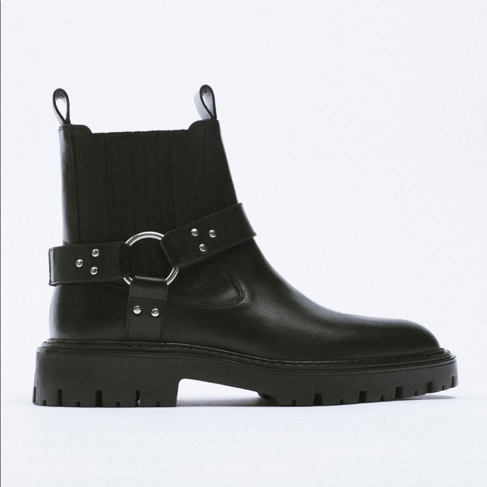 Zara leather biker ankle boots